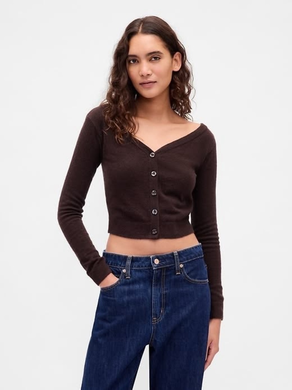GAP Dark Brown V-Neck Button Cardigan